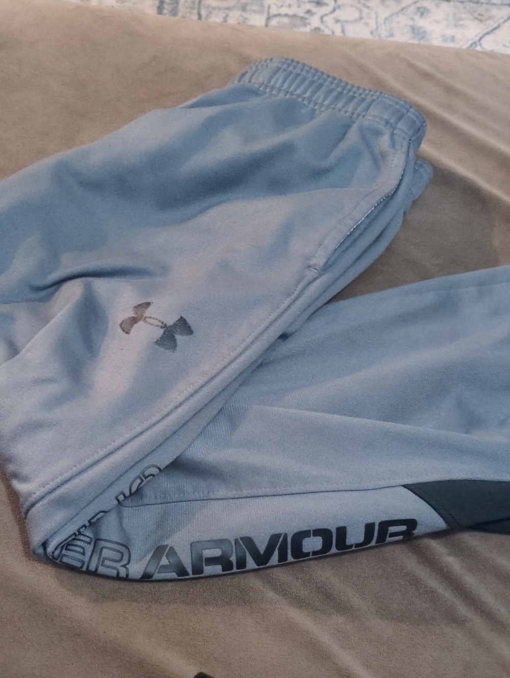 Under Armour Light Blue Kids Joggers with Black Logo and Side Trim